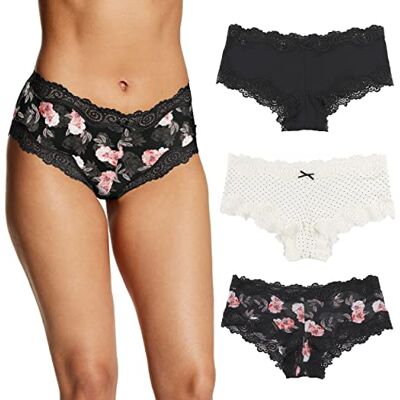 Maidenform Damen unterwäsche, Niedrig Sitzend, Freche, Gewellte Spitze, 3er-Pack Hipster-Höschen, Schwarz/Perlmuttdruck/Ölblumen-Schwarz, XXL Maidenform Damen unterwäsche, Niedrig Sitzend, Freche, Gewellte Spitze, 3er-Pack Hipster-Höschen, Schwarz/Perlmuttdruck/Ölblumen-Schwarz, XXL