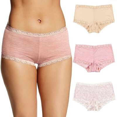 Maidenform Damen Boyshort Panty Pack aus Mikrofaser, eine tolle Passform, Boyshort Höschen mit Spitze, 3er-Pack, Latte Lift/Pink Heather/Peach Swirl, XXL Maidenform Damen Boyshort Panty Pack aus Mikrofaser, eine tolle Passform, Boyshort Höschen mit Spitze, 3er-Pack, Latte Lift/Pink Heather/Peach Swirl, XXL