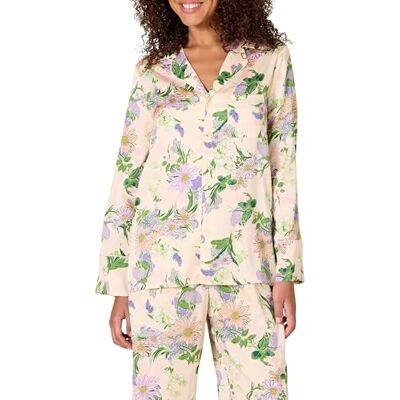 Amazon Damen Langärmeliges Schlafshirt aus Satin mit normaler Passform (Hose separat erhältlich), Beige Pfirsich Floral, L Amazon Damen Langärmeliges Schlafshirt aus Satin mit normaler Passform (Hose separat erhältlich), Beige Pfirsich Floral, L