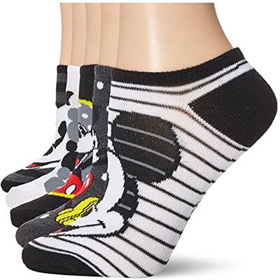 Disney Women's Mickey Mouse 5 Pack No Show, Black Stripe Multi, Fits Sock Size 9-11 Fits Shoe Size 4-10.5 Disney Women's Mickey Mouse 5 Pack No Show, Black Stripe Multi, Fits Sock Size 9-11 Fits Shoe Size 4-10.5
