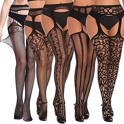 SOUTHRO 5 Paar Damen Dessous Strumpfband Gürtel Strumpf Fischnetz Oberschenkel Hohe Strumpfhose Strapse Strumpfhose, 5 Stück A-Schwarz, Einheitsgre SOUTHRO 5 Paar Damen Dessous Strumpfband Gürtel Strumpf Fischnetz Oberschenkel Hohe Strumpfhose Strapse Strumpfhose, 5 Stück A-Schwarz, Einheitsgre