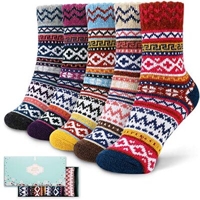 ICEIVY Damensocken, weiche Strickwolle, Winter, dick, warm, flauschig, Crew-Socken, 5er-Pack - Large ICEIVY Damensocken, weiche Strickwolle, Winter, dick, warm, flauschig, Crew-Socken, 5er-Pack - Large