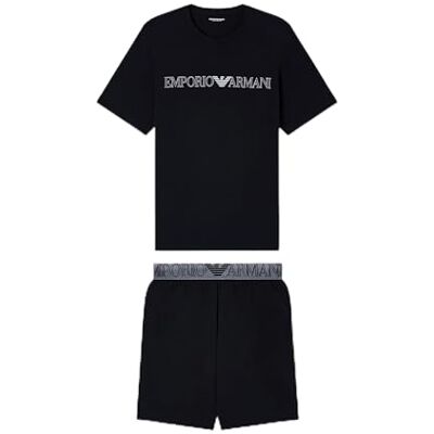 Giorgio Armani Megalogo Herren-T-Shirt + Shorts, Pyjama, Schwarz, Größe L Giorgio Armani Megalogo Herren-T-Shirt + Shorts, Pyjama, Schwarz, Größe L