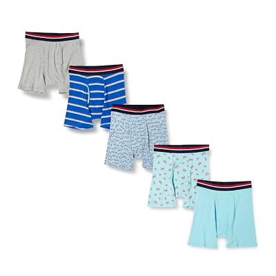 Amazon Herren Atmungsaktive Boxershorts aus Baumwolle, ohne Etikett, 5er-Pack, Blau Streifen/Grau Meliert/Haifische/Hellblau/Krabben, XL Amazon Herren Atmungsaktive Boxershorts aus Baumwolle, ohne Etikett, 5er-Pack, Blau Streifen/Grau Meliert/Haifische/Hellblau/Krabben, XL