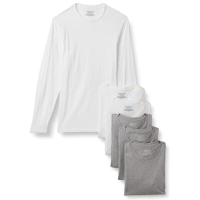 Amazon Unterhemd Herren Slim Fit Unterhemden mit Rundhalsausschnitt, 6er Pack, Mittel Grau Heide/Weiß, XL Amazon Unterhemd Herren Slim Fit Unterhemden mit Rundhalsausschnitt, 6er Pack, Mittel Grau Heide/Weiß, XL