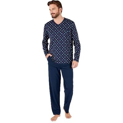 Damart Herren Jersey-Pyjama aus gekämmter Reiner Baumwolle Pyjamaset, Marineblau Imp, XL Damart Herren Jersey-Pyjama aus gekämmter Reiner Baumwolle Pyjamaset, Marineblau Imp, XL