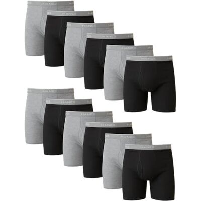 Hanes Herren-Unterwäsche-Set, Baumwoll-Boxershorts mit Komfort-Flex-Bund, feuchtigkeitsableitend, 12er-Pack, Schwarz/Grau, Small Hanes Herren-Unterwäsche-Set, Baumwoll-Boxershorts mit Komfort-Flex-Bund, feuchtigkeitsableitend, 12er-Pack, Schwarz/Grau, Small