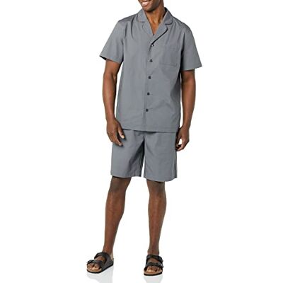 Amazon Herren Kurzes Pyjama-Set aus Baumwoll-Stretch-Popeline mit V-Ausschnitt, Dunkelgrau, 3XL Amazon Herren Kurzes Pyjama-Set aus Baumwoll-Stretch-Popeline mit V-Ausschnitt, Dunkelgrau, 3XL