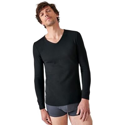 Damart Herren Langärmeliges, V-Ausschnitt, Interlock-Mesh T-Shirt, Schwarz, XL Damart Herren Langärmeliges, V-Ausschnitt, Interlock-Mesh T-Shirt, Schwarz, XL