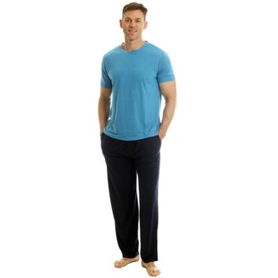 Light & Shade LSSET032L Herren T-Shirt mit Rundhalsausschnitt und Hosenunterteil Pyjama-Set, Blau, XXL Light & Shade LSSET032L Herren T-Shirt mit Rundhalsausschnitt und Hosenunterteil Pyjama-Set, Blau, XXL