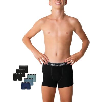 Athena 6 Boxershorts für Jungen My Pe Prix – Halt und Komfort – atmungsaktive Stretch-Baumwolle – Öko-TEX® Standard 100 Siegel, Schwarz/Marineblau/Blau, 10 Jahre Athena 6 Boxershorts für Jungen My Pe Prix – Halt und Komfort – atmungsaktive Stretch-Baumwolle – Öko-TEX® Standard 100 Siegel, Schwarz/Marineblau/Blau, 10 Jahre