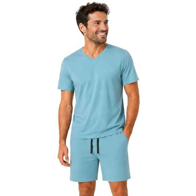 Light & Shade Pyjama-Set mit Oberteil und kurzer Hose für Herren, Blau, M Light & Shade Pyjama-Set mit Oberteil und kurzer Hose für Herren, Blau, M