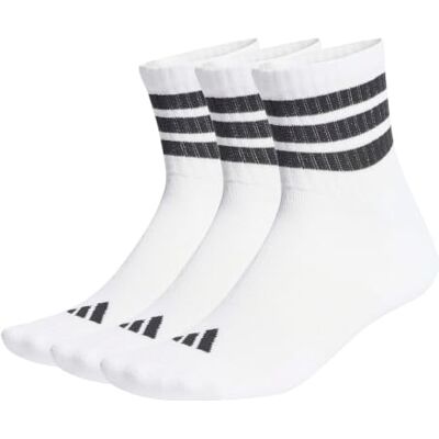 Adidas Unisex 3 Stripes Cushioned Sportswear Mid Cut Socks 3 Pair Pack, white/black/black, 42-45 Adidas Unisex 3 Stripes Cushioned Sportswear Mid Cut Socks 3 Pair Pack, white/black/black, 42-45