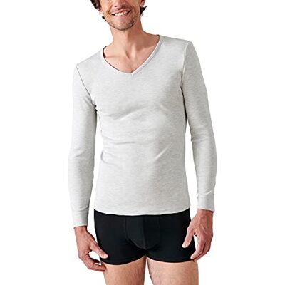 Damart Herren Langärmeliges, V-Ausschnitt, Interlock-Mesh T-Shirt, grau meliert, XXL Damart Herren Langärmeliges, V-Ausschnitt, Interlock-Mesh T-Shirt, grau meliert, XXL