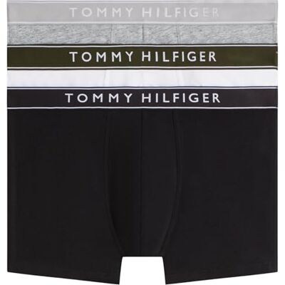 Tommy Hilfiger Herren 3er Pack Boxershorts Trunks mit Logobund, Mehrfarbig (Mid Hthr/Blck/Th Wht), M Tommy Hilfiger Herren 3er Pack Boxershorts Trunks mit Logobund, Mehrfarbig (Mid Hthr/Blck/Th Wht), M