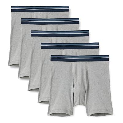 Amazon Herren Atmungsaktive Boxershorts aus Baumwolle, ohne Etikett, 5er-Pack, Hellgrau Meliert, XXL Amazon Herren Atmungsaktive Boxershorts aus Baumwolle, ohne Etikett, 5er-Pack, Hellgrau Meliert, XXL