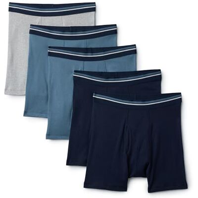 Amazon Herren Atmungsaktive Boxershorts aus Baumwolle, ohne Etikett, 5er-Pack, Deep Blue/Navy/Light Heather Grey, XXL Amazon Herren Atmungsaktive Boxershorts aus Baumwolle, ohne Etikett, 5er-Pack, Deep Blue/Navy/Light Heather Grey, XXL