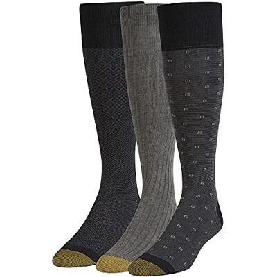 Gold Toe Herren Over-The-Calf Dress, 3-Pairs Klassische Socken, Schwarz/Dunkelgrau, Large (3er Pack) Gold Toe Herren Over-The-Calf Dress, 3-Pairs Klassische Socken, Schwarz/Dunkelgrau, Large (3er Pack)