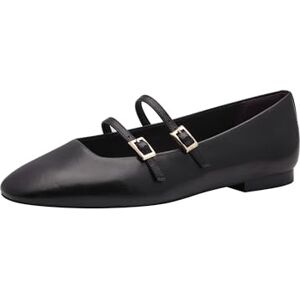 Tamaris Damen Ballerina mit Strap Leder flach, schwarz, 41 EU Tamaris Damen Ballerina mit Strap Leder flach, schwarz, 41 EU