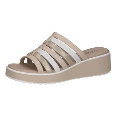 CAPRICE Damen Pantoletten aus Leder mit Keilabsatz, Weiß (White/Lt Gold), 41 EU CAPRICE Damen Pantoletten aus Leder mit Keilabsatz, Weiß (White/Lt Gold), 41 EU