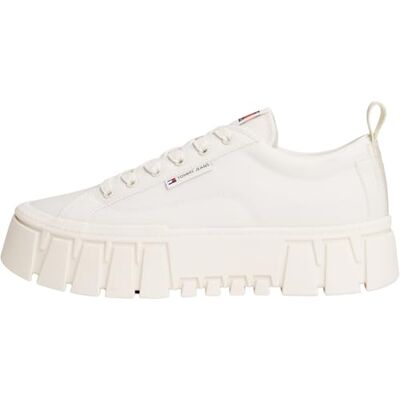 Tommy Jeans Damen Flatform Sneaker Chunky mit klobiger Sohle, Elfenbein (Ivory), 36 Tommy Jeans Damen Flatform Sneaker Chunky mit klobiger Sohle, Elfenbein (Ivory), 36