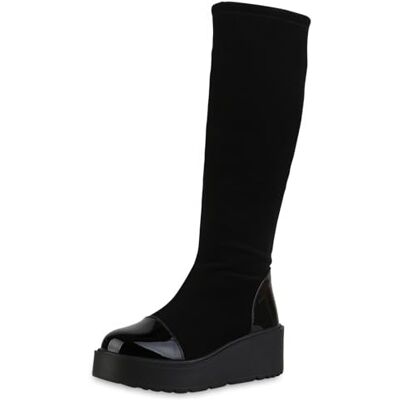 VAN HILL Damen Keilstiefel Leicht Gefüttert Lack Profilsohle VAN HILL Damen Keilstiefel Leicht Gefüttert Lack Profilsohle