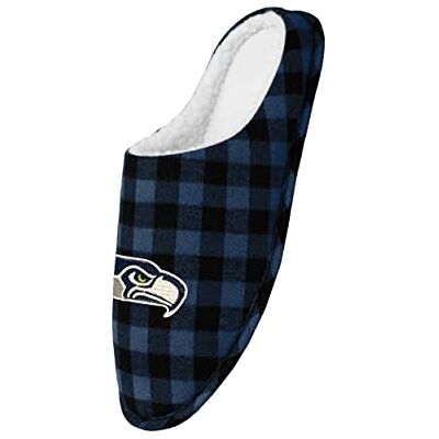 FOCO Herren NFL Sherpa Gefütterte Buffalo Check Memory Foam Hausschuhe, Team-Farbe FOCO Herren NFL Sherpa Gefütterte Buffalo Check Memory Foam Hausschuhe, Team-Farbe