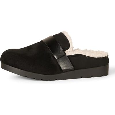 Amazon Damen Pantoletten aus Shearling-Memory-Foam, schwarzes Microsuede, Größe 40 Amazon Damen Pantoletten aus Shearling-Memory-Foam, schwarzes Microsuede, Größe 40