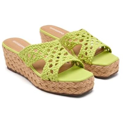 GIOSEPPO Brimfield Sandalen aus geflochtenem Leder und Jute-Keilabsatz, lindgrün, 39 EU GIOSEPPO Brimfield Sandalen aus geflochtenem Leder und Jute-Keilabsatz, lindgrün, 39 EU