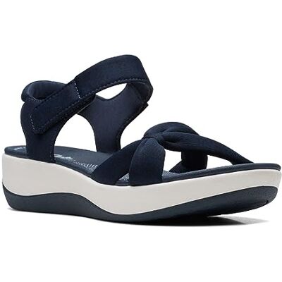 Clarks Damen Arla Shore flache Sandale, Marineblaues Textil, 37.5 EU Clarks Damen Arla Shore flache Sandale, Marineblaues Textil, 37.5 EU