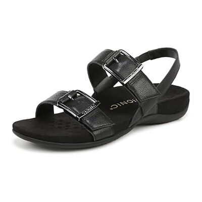 Vionic Damen Reese Flache Sandals, Schwarz Leder, Weite, EU 39 Vionic Damen Reese Flache Sandals, Schwarz Leder, Weite, EU 39