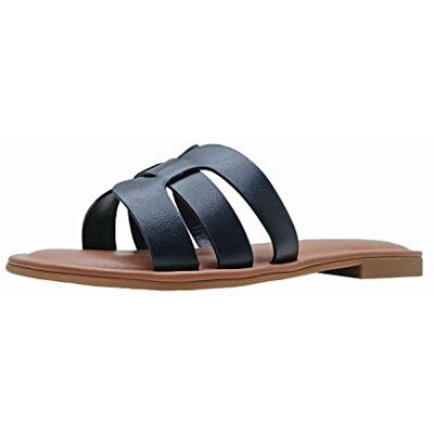 The Drop Damen Monika Flat H-band Slide Sandal Flat Sandal, Kunstleder Schwarz, 37.5 EU The Drop Damen Monika Flat H-band Slide Sandal Flat Sandal, Kunstleder Schwarz, 37.5 EU