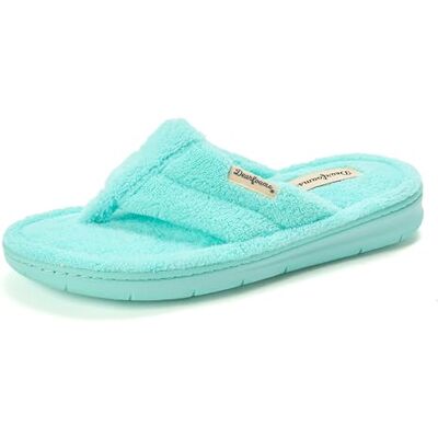 Dearfoams Damen Melanie Colorblocked Mikrofaser Terry Tanga Slipper, Blau (Aruba Blue), 5-6 Dearfoams Damen Melanie Colorblocked Mikrofaser Terry Tanga Slipper, Blau (Aruba Blue), 5-6