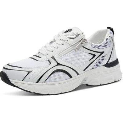 MARCO TOZZI Damen Sneaker flach mit Reißverschluss Sportlich, Weiß (White Comb), 37 EU MARCO TOZZI Damen Sneaker flach mit Reißverschluss Sportlich, Weiß (White Comb), 37 EU