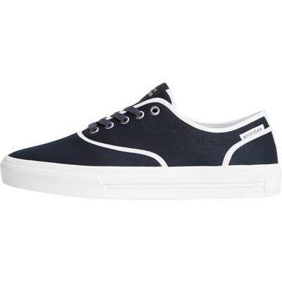 Tommy Hilfiger Herren Cupsole Sneaker Long Lace Canvas mit Logo, Blau (Desert Sky), 42 Tommy Hilfiger Herren Cupsole Sneaker Long Lace Canvas mit Logo, Blau (Desert Sky), 42