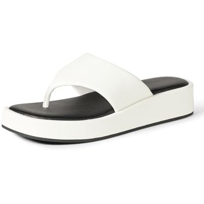 Amazon Damen Flatform-Zehensandalen, Weißes Kunstleder, 44.5 EU Amazon Damen Flatform-Zehensandalen, Weißes Kunstleder, 44.5 EU