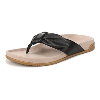 Vionic Damen Eva Flache Sandals, Schwarz Leder, Weite, EU 39 Vionic Damen Eva Flache Sandals, Schwarz Leder, Weite, EU 39