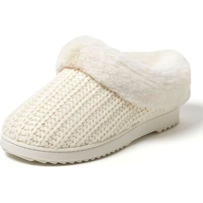 Dearfoams Women's Hannah Chenille Knit Clog Slippers, Cream, 7-8 Dearfoams Women's Hannah Chenille Knit Clog Slippers, Cream, 7-8