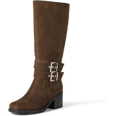 The Drop Damen Sage Tall Bikerstiefel mit Schnallen, braunes Microsuede, 40 EU The Drop Damen Sage Tall Bikerstiefel mit Schnallen, braunes Microsuede, 40 EU