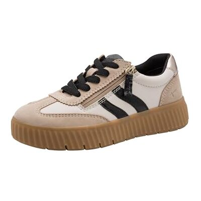 Tamaris Damen Wide FIT Sneaker flach mit Reißverschluss Freizeit, beige (beige/Black), 40 EU Tamaris Damen Wide FIT Sneaker flach mit Reißverschluss Freizeit, beige (beige/Black), 40 EU