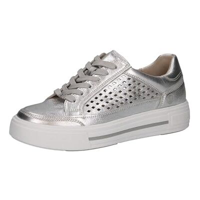 CAPRICE Damen Plateau Sneaker aus Leder mit Lochmuster, Silber (Silver Metal.), 37.5 EU CAPRICE Damen Plateau Sneaker aus Leder mit Lochmuster, Silber (Silver Metal.), 37.5 EU