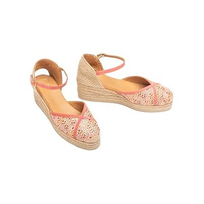 Unisa Espadrilles für Damen, Wildleder und Leder, Koralle, Keilabsatz 3 cm, Jute-Plattform, verstellbare Schnalle Unisa Espadrilles für Damen, Wildleder und Leder, Koralle, Keilabsatz 3 cm, Jute-Plattform, verstellbare Schnalle