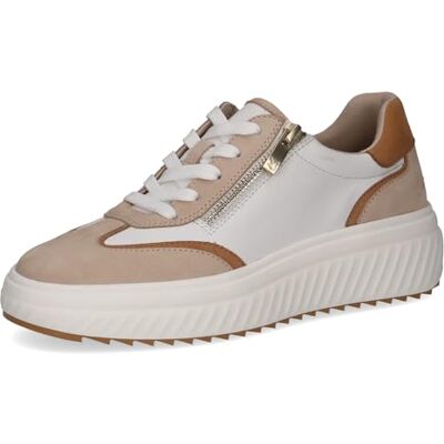 CAPRICE Damen Sneaker flach aus Leder mit Reißverschluss, Mehrfarbig (White/Sand), 40 EU CAPRICE Damen Sneaker flach aus Leder mit Reißverschluss, Mehrfarbig (White/Sand), 40 EU