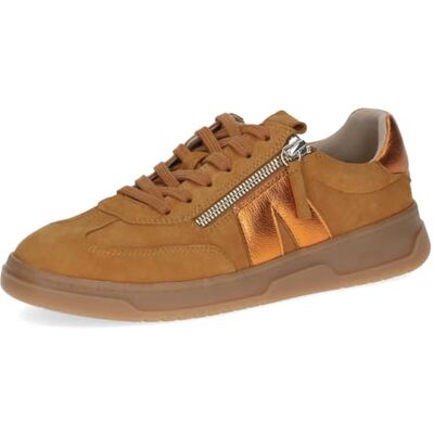 CAPRICE Damen Sneaker flach aus Leder mit Reißverschluss, Orange (Curry Comb), 40 EU CAPRICE Damen Sneaker flach aus Leder mit Reißverschluss, Orange (Curry Comb), 40 EU