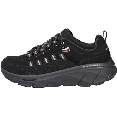 Skechers Damen D'lux Walker 2.0 Golden Step Sneaker, Black Leather Rose Gold Trim, 38.5 EU Skechers Damen D'lux Walker 2.0 Golden Step Sneaker, Black Leather Rose Gold Trim, 38.5 EU