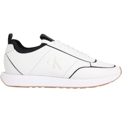 Calvin Damen Runner Sneaker Retro Sock Patch Low Top, Weiß (Bright White/Black), 35 Calvin Damen Runner Sneaker Retro Sock Patch Low Top, Weiß (Bright White/Black), 35