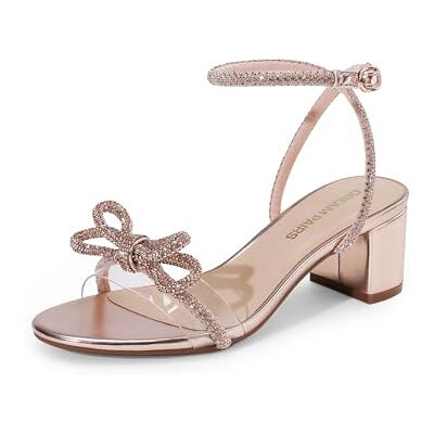 DREAM PAIRS Strass Doppelschleifen Chunky Sandalen Pumps Klarer Riemen Offene Zehen Verstellbare Schnalle Knöchelriemen Niedrige Blockabsatz Abendkleid Elegante Brautschuhe für Damen DREAM PAIRS Strass Doppelschleifen Chunky Sandalen Pumps Klarer Riemen Offene Zehen Verstellbare Schnalle Knöchelriemen Niedrige Blockabsatz Abendkleid Elegante Brautschuhe für Damen