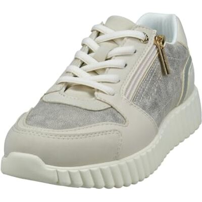 Bugatti Damen Beige Metallische Sneakers mit Reißverschluss-Akzent, Schnürdesign und leichten gestreiften Rillen-Eva-Sohlen, beige/Metallics, 36 EU Bugatti Damen Beige Metallische Sneakers mit Reißverschluss-Akzent, Schnürdesign und leichten gestreiften Rillen-Eva-Sohlen, beige/Metallics, 36 EU