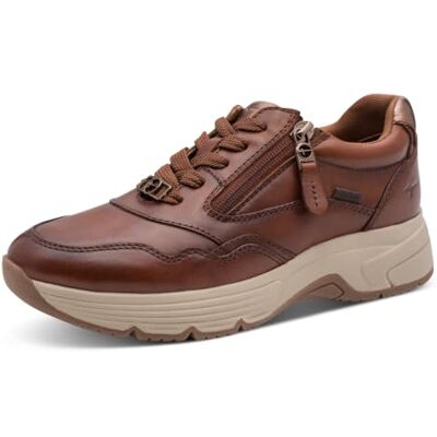 Tamaris Comfort Damen Sneaker flach mit Reißverschluss Wasserabweisend Cognac Nappa 41 Tamaris Comfort Damen Sneaker flach mit Reißverschluss Wasserabweisend Cognac Nappa 41