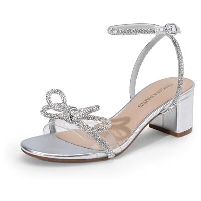 DREAM PAIRS Strass Doppelschleifen Chunky Sandalen Pumps Klarer Riemen Offene Zehen Verstellbare Schnalle Knöchelriemen Niedrige Blockabsatz Abendkleid Elegante Brautschuhe für Damen DREAM PAIRS Strass Doppelschleifen Chunky Sandalen Pumps Klarer Riemen Offene Zehen Verstellbare Schnalle Knöchelriemen Niedrige Blockabsatz Abendkleid Elegante Brautschuhe für Damen
